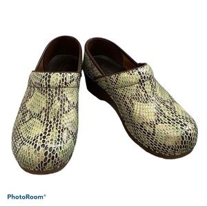 Sanita Green Brown Snakeskin Pattern Women's Clogs